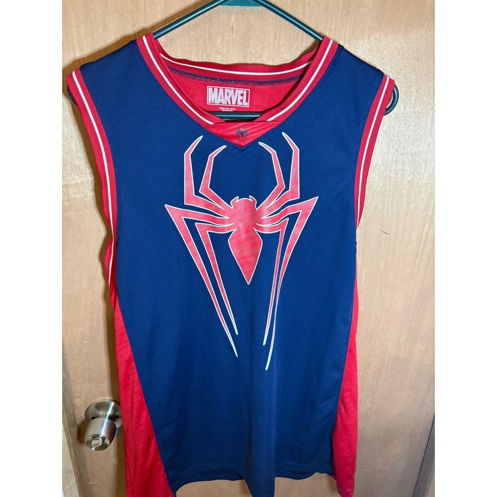 Marvel Spider-Man 62 Mesh Basketball Jersey Tank Top Blue Red Spider Logo Men XL